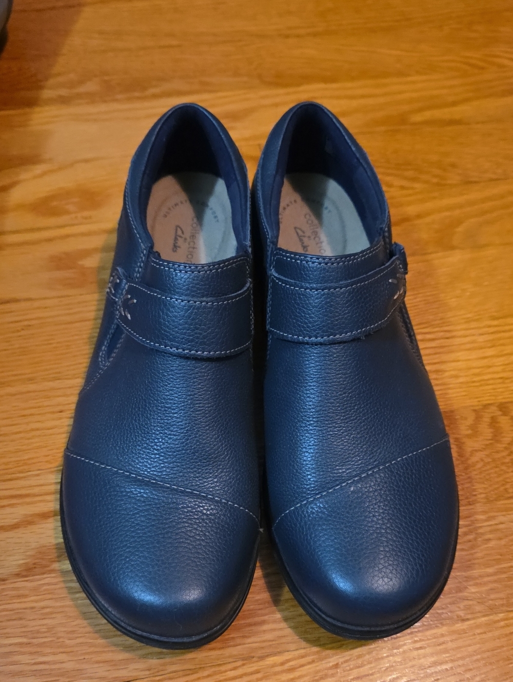 Clarks Ladies Navy Slip-On Leather Loafers